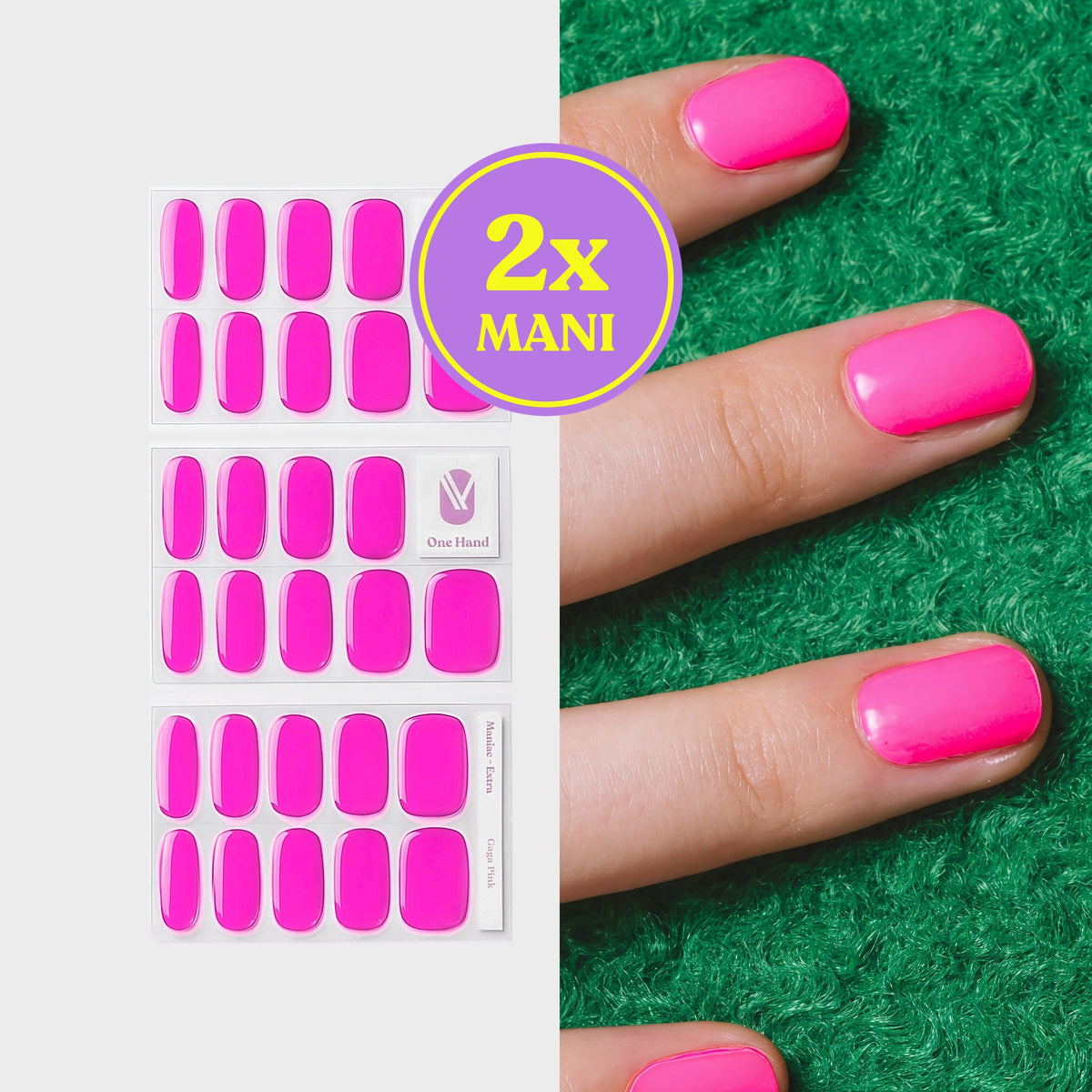 Gaga Pink gellak stickers voor 2 manicures, stickervellen en resultaat op de nagels | Maniac Nails