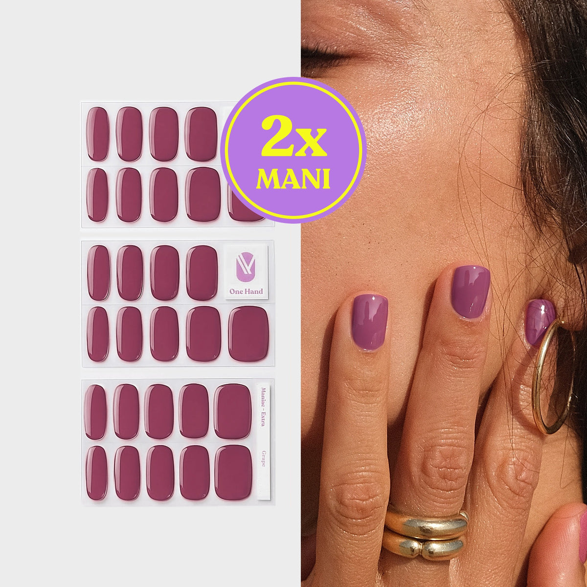 Grape by Nicole Huisman gellak stickers voor 2 manicures, stickervellen en resultaat op de nagels | Maniac Nails