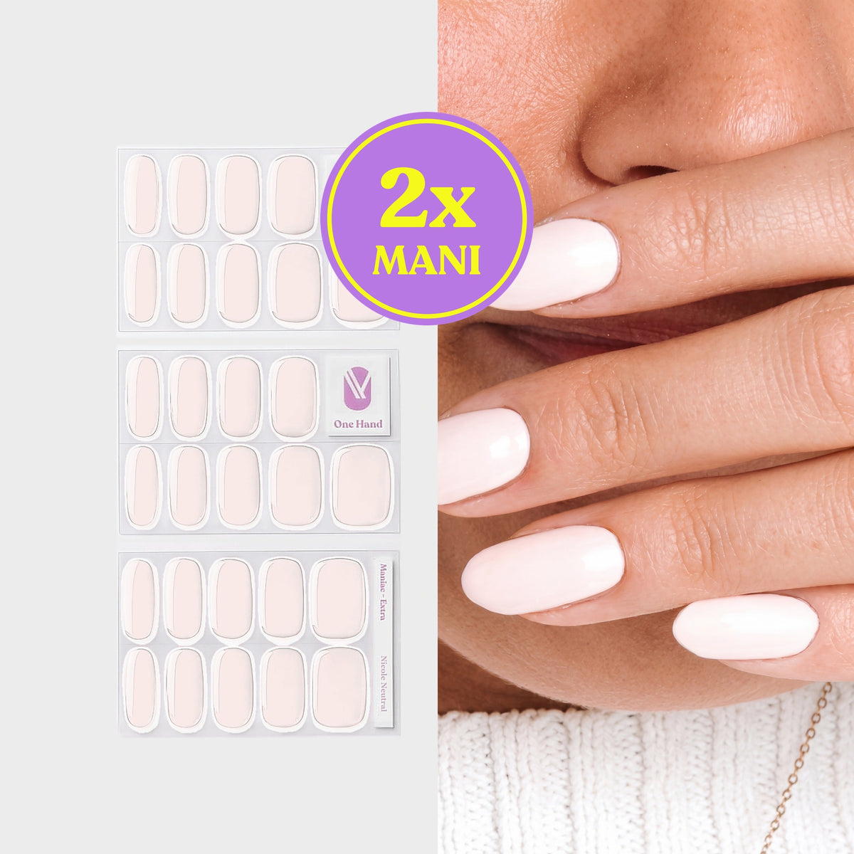 Nicole Neutral gellak stickers voor 2 manicures, stickervellen en resultaat op de nagels | Maniac Nails