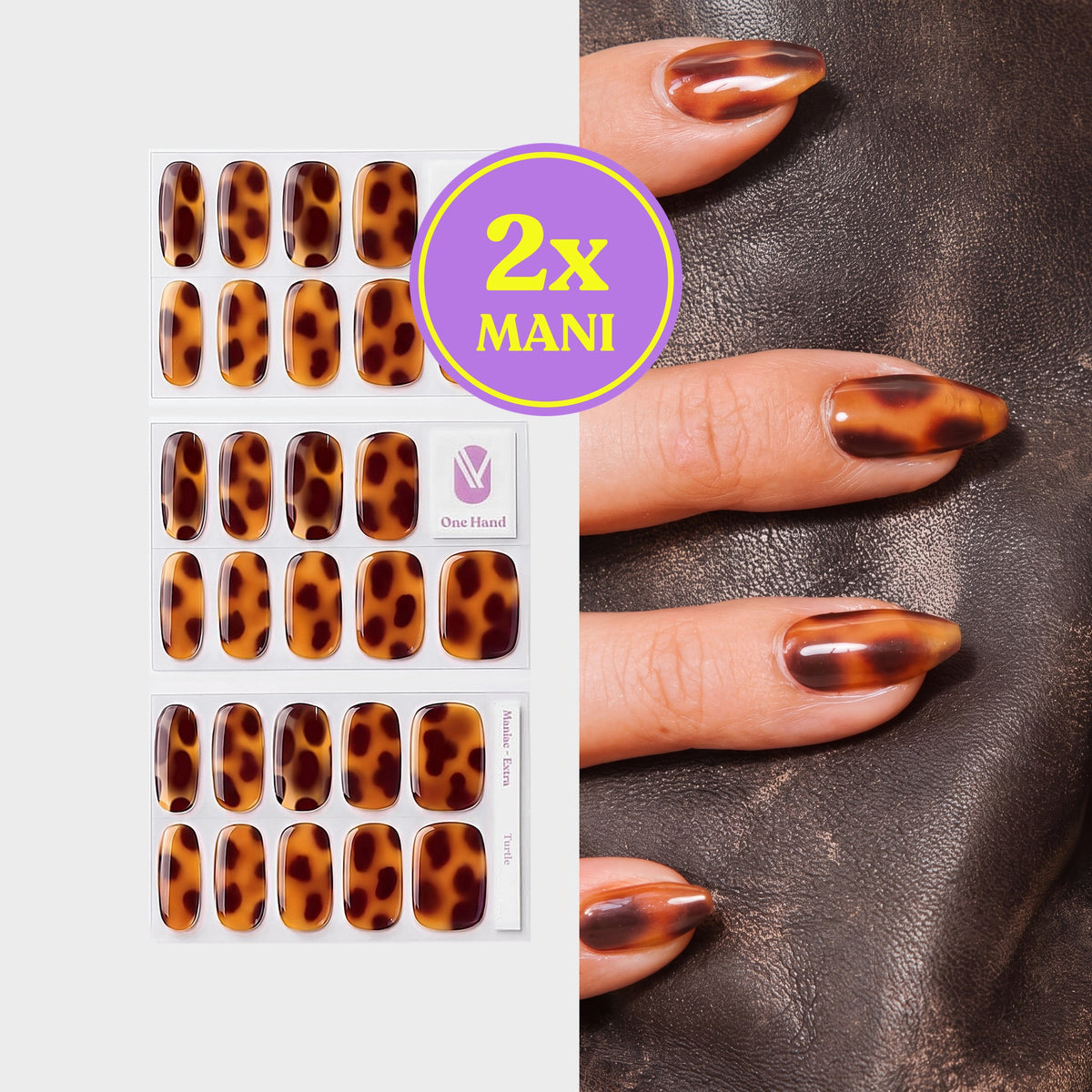Turtle gellak stickers voor 2 manicures, stickervellen en resultaat op de nagels | Maniac Nails