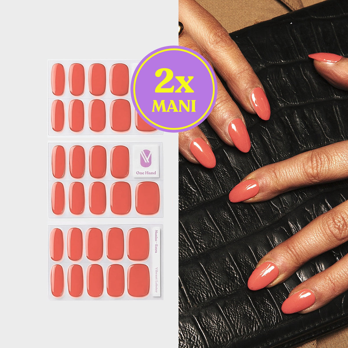 Vibrant Lobster by Olcay Gulsen gellak stickers voor 2 manicures, stickervellen en resultaat op de nagels | Maniac Nails