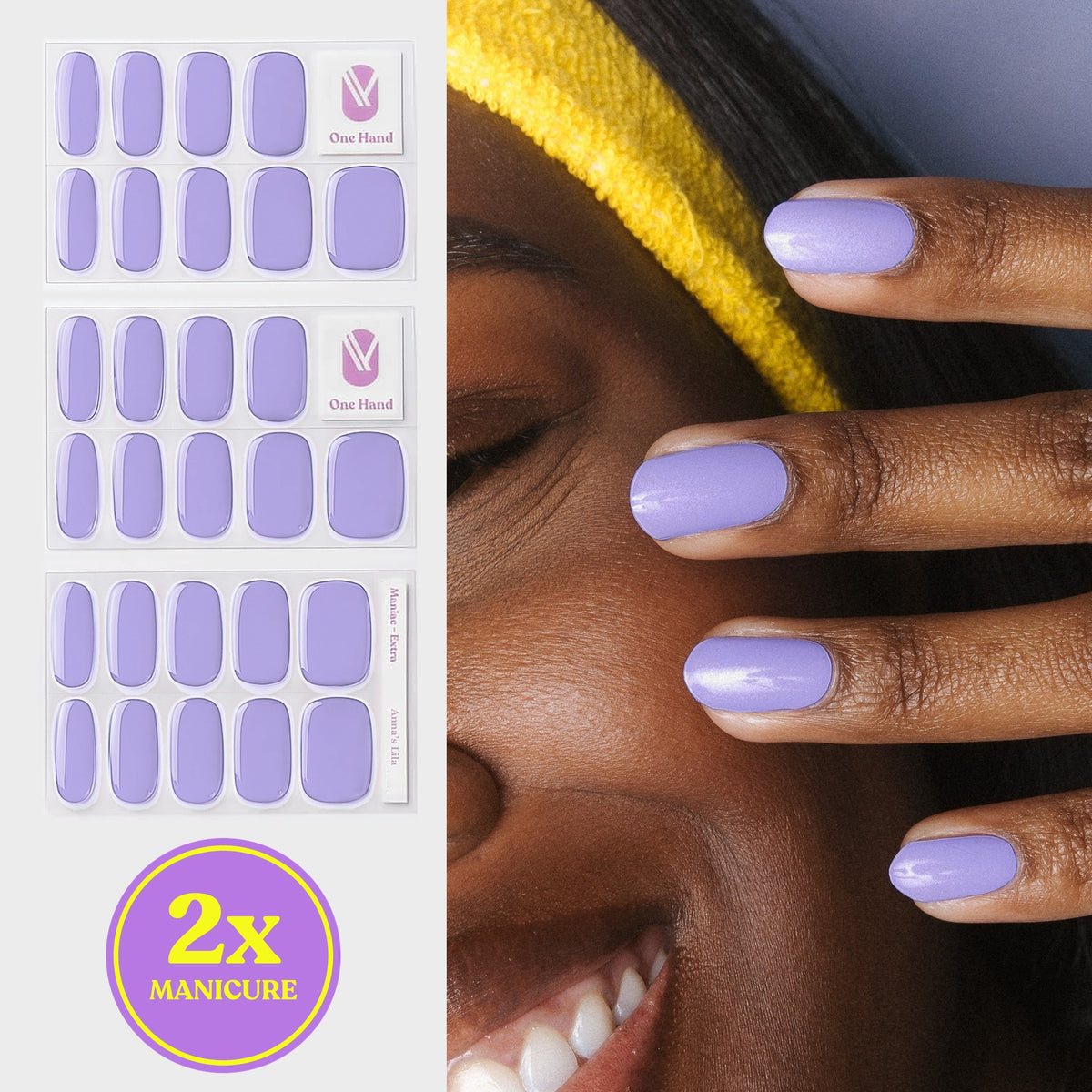Anna’s Lila gellak stickers voor 2 manicures, stickervellen en resultaat op de nagels | Maniac Nails