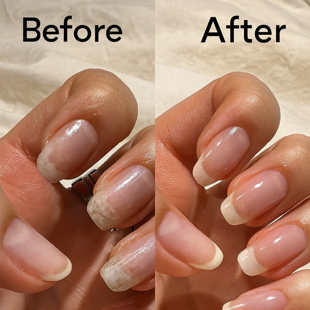Before and after the 5 day nail treatment of maniac nails