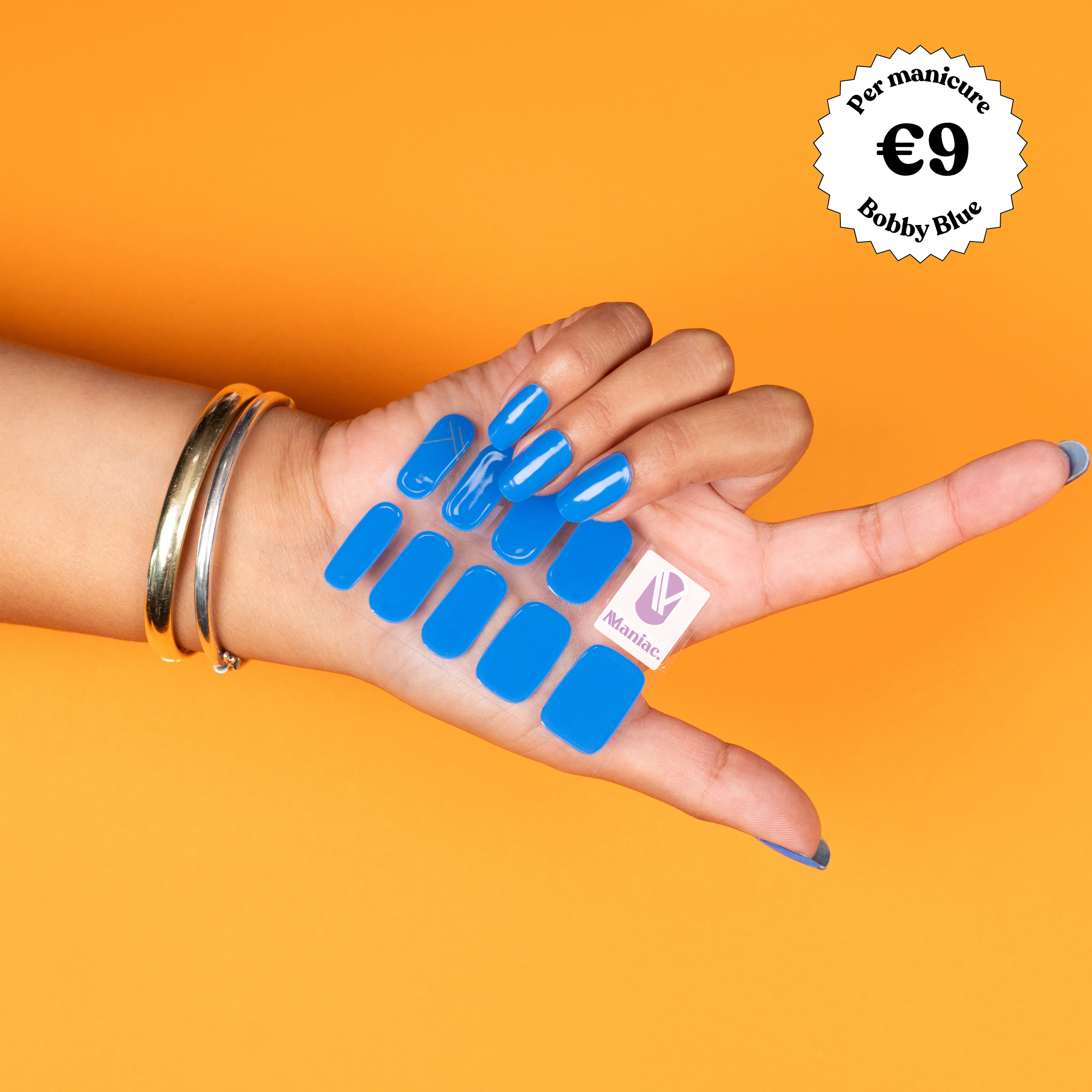 Bobby Blue 1 sheet hand blue nails golden bracelet 