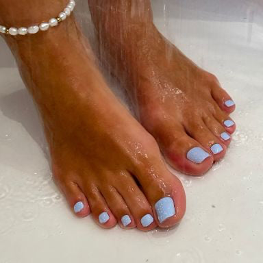 toe nail color for blue dress Dipping my toes outside of my comfort zone with new orange accessories to go with a classic blue dress to attend an upcoming wedding! Any advice for jewelry/nail color to round out