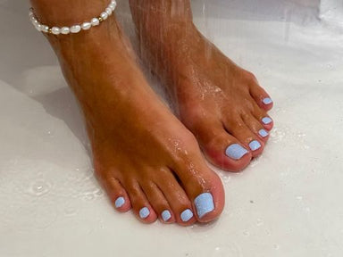 Breezy Blue Maniac Nails Baby Blue Pedicure in shower