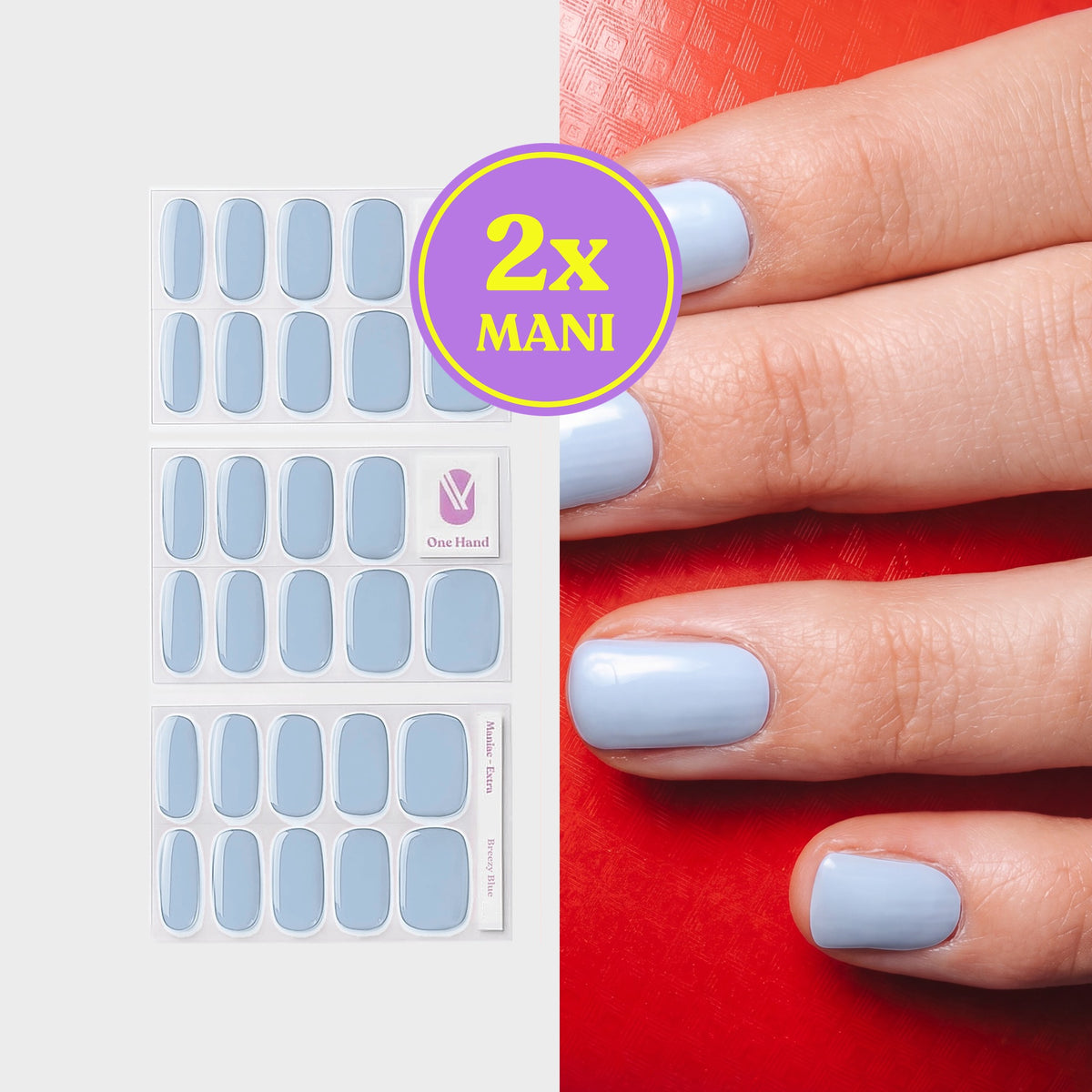 Breezy Blue gellak stickers voor 2 manicures, stickervellen en resultaat op de nagels | Maniac Nails