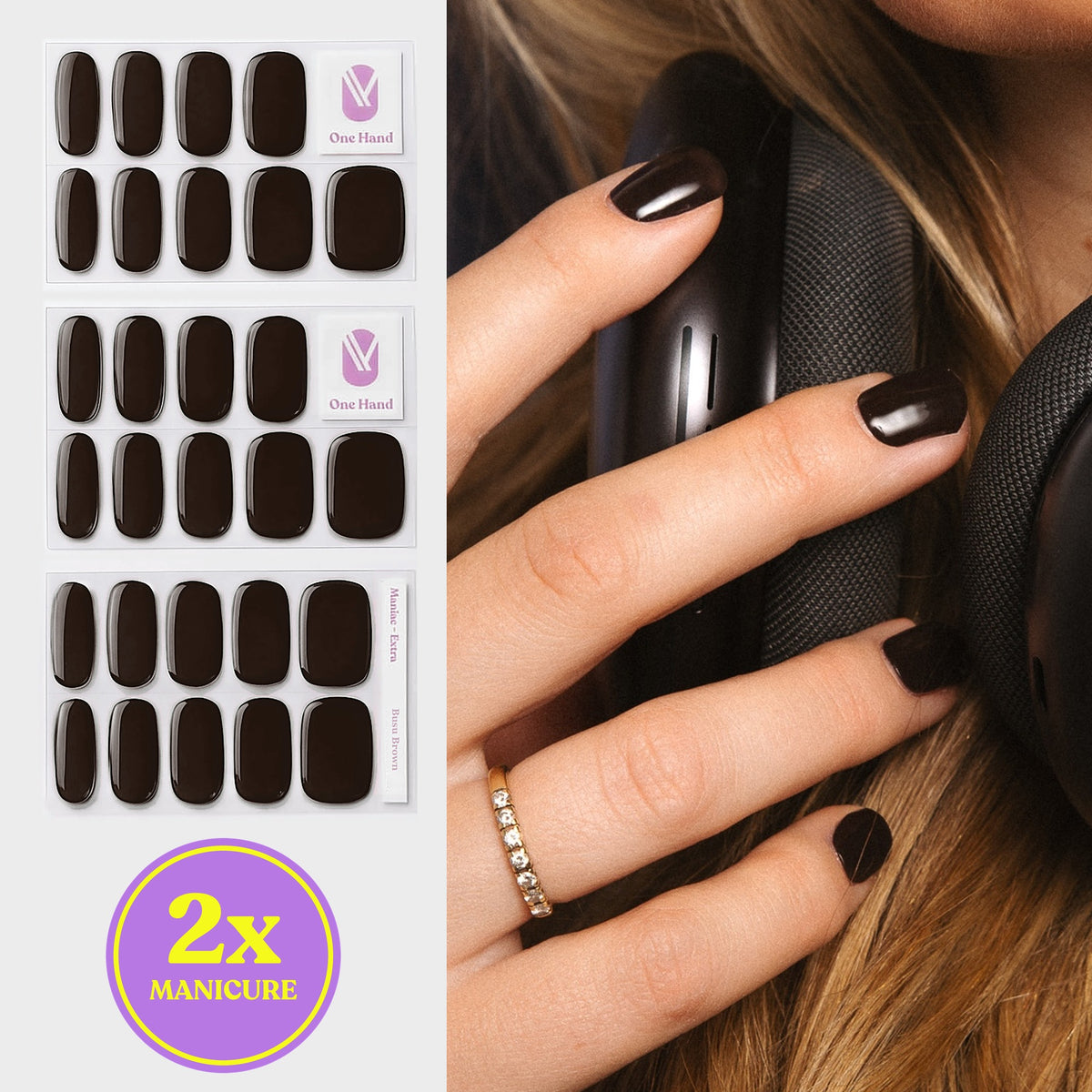 Busu Brown gellak stickers voor 2 manicures, stickervellen en resultaat op de nagels | Maniac Nails