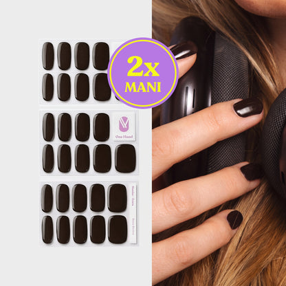 Busu Brown gel nail strips for 2 manicures, sticker sheets and result on nails | Maniac Nails