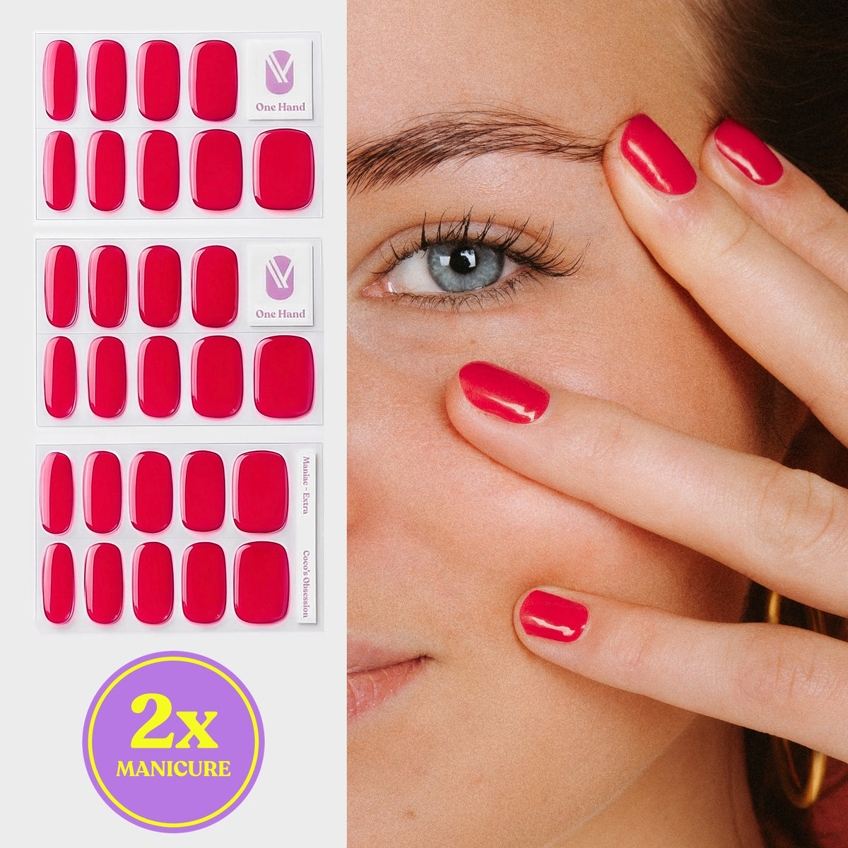 Coco’s Obsession gel nail strips for 2 manicures, sticker sheets and result on nails | Maniac Nails