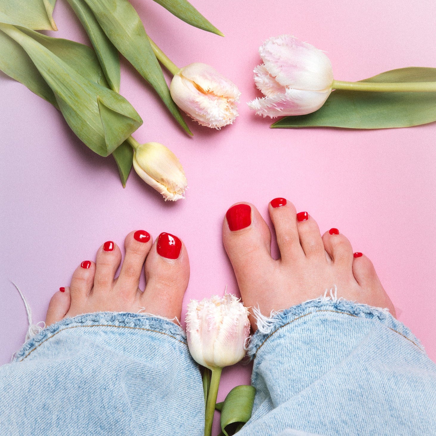 Rode tenen pedicure gellak stickers tulp