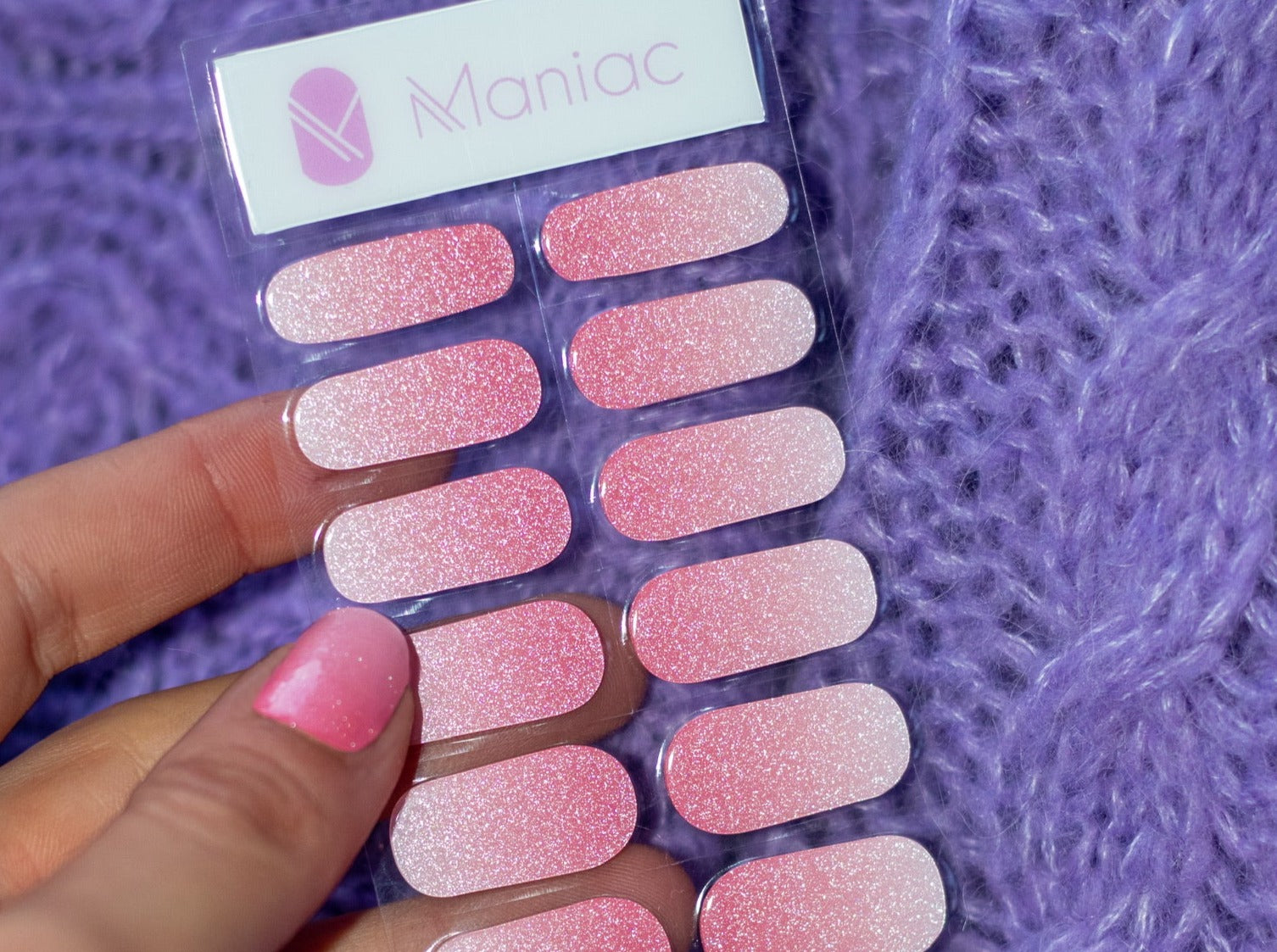 Cotton Candy Maniac Nails Gellak Stickers Ombre Pink and white Manicure Glitter Nail Sheet