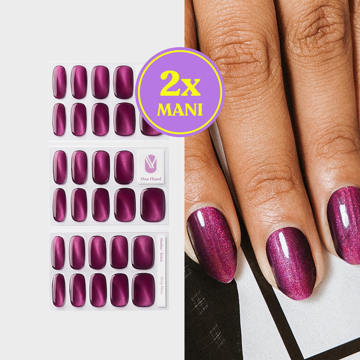 Deep Muse gel nail strips for 2 manicures, sticker sheets and result on nails | Maniac Nails