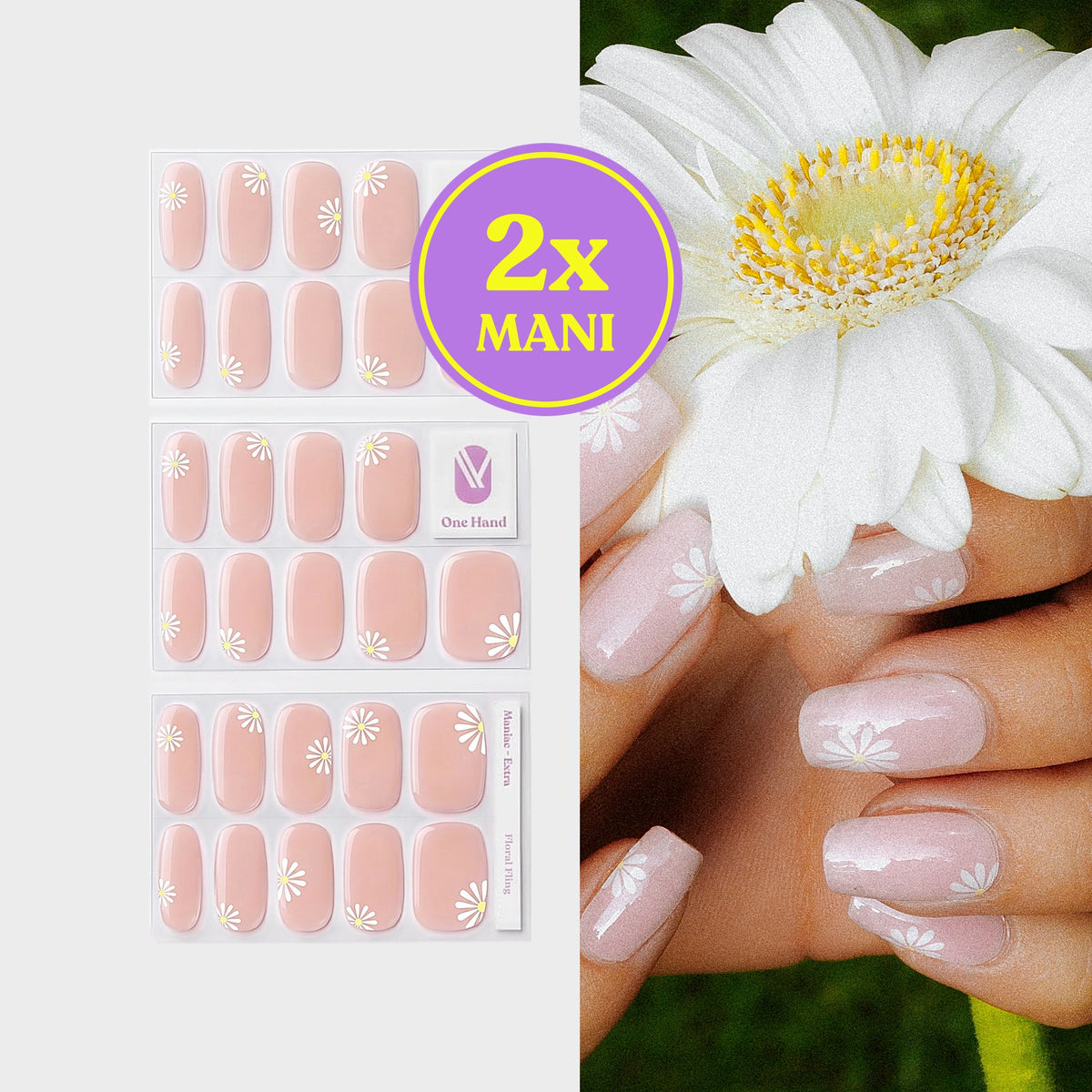 Floral Fling gel nail strips for 2 manicures, sticker sheets and result on nails | Maniac Nails