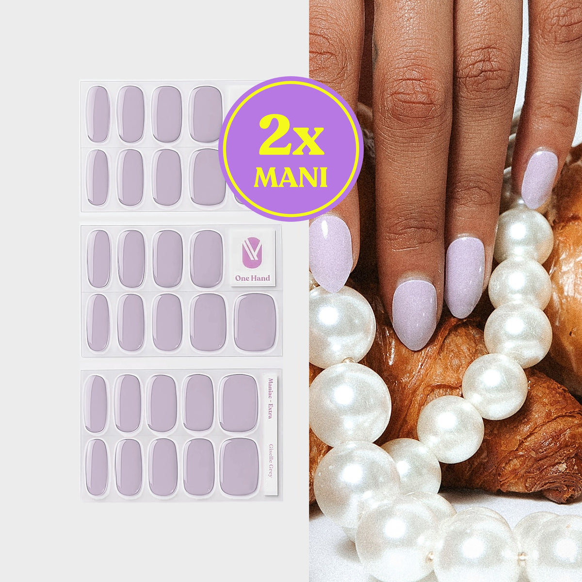 Giselle Grey gellak stickers voor 2 manicures, stickervellen en resultaat op de nagels | Maniac Nails