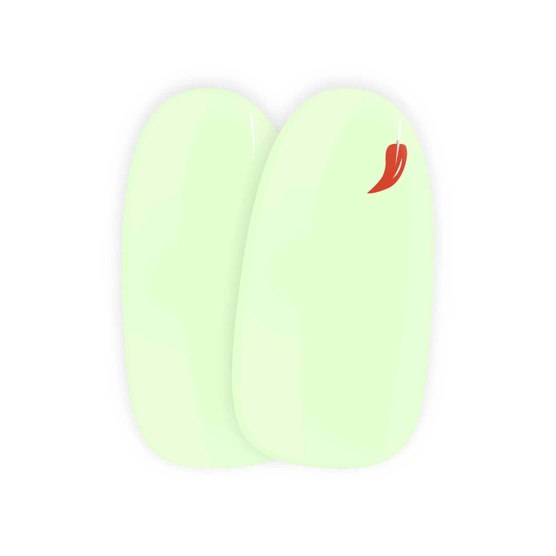 Hot & Spicy nail art stickers by Maniac Nails, pastel green gel nail stickers with red chili pepper detail