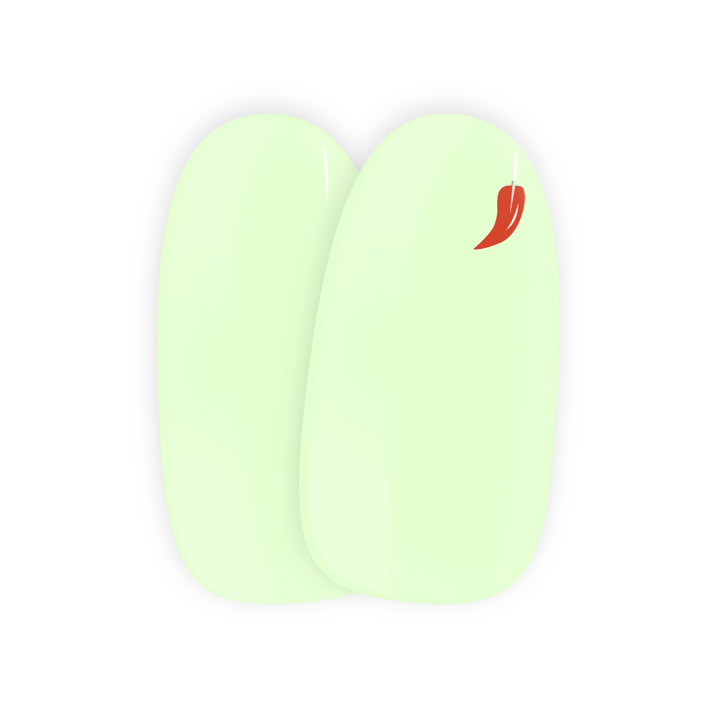 Hot & Spicy nail art stickers by Maniac Nails, pastel green gel nail stickers with red chili pepper detail