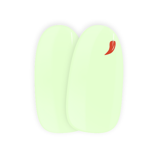 Hot & Spicy nail art stickers by Maniac Nails, pastel green gel nail stickers with red chili pepper detail