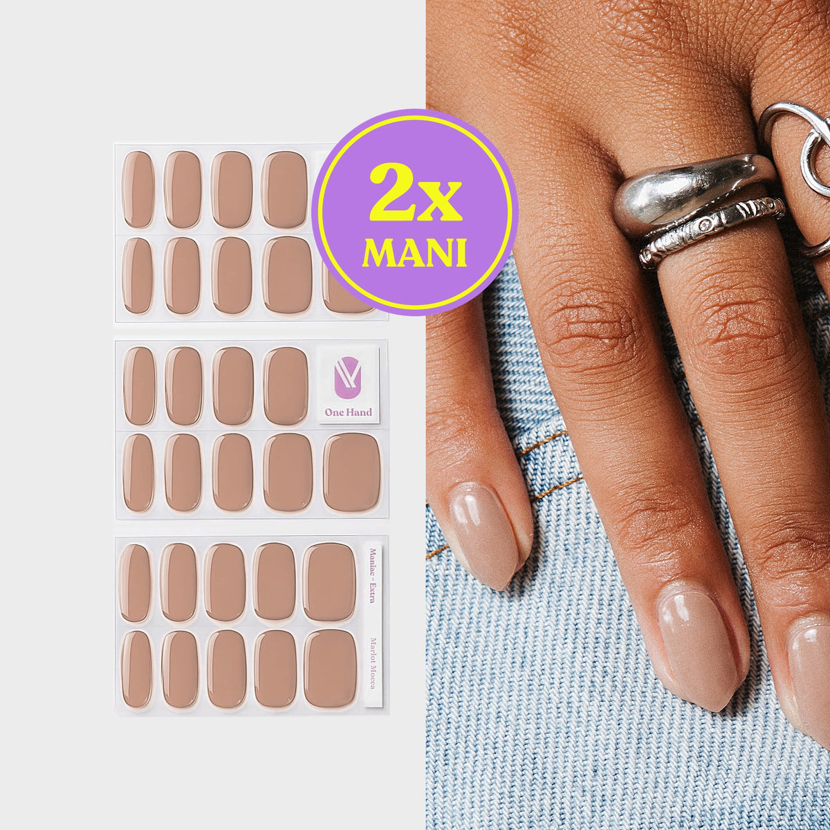 Marlot Mocca gel nail strips for 2 manicures, sticker sheets and result on nails | Maniac Nails