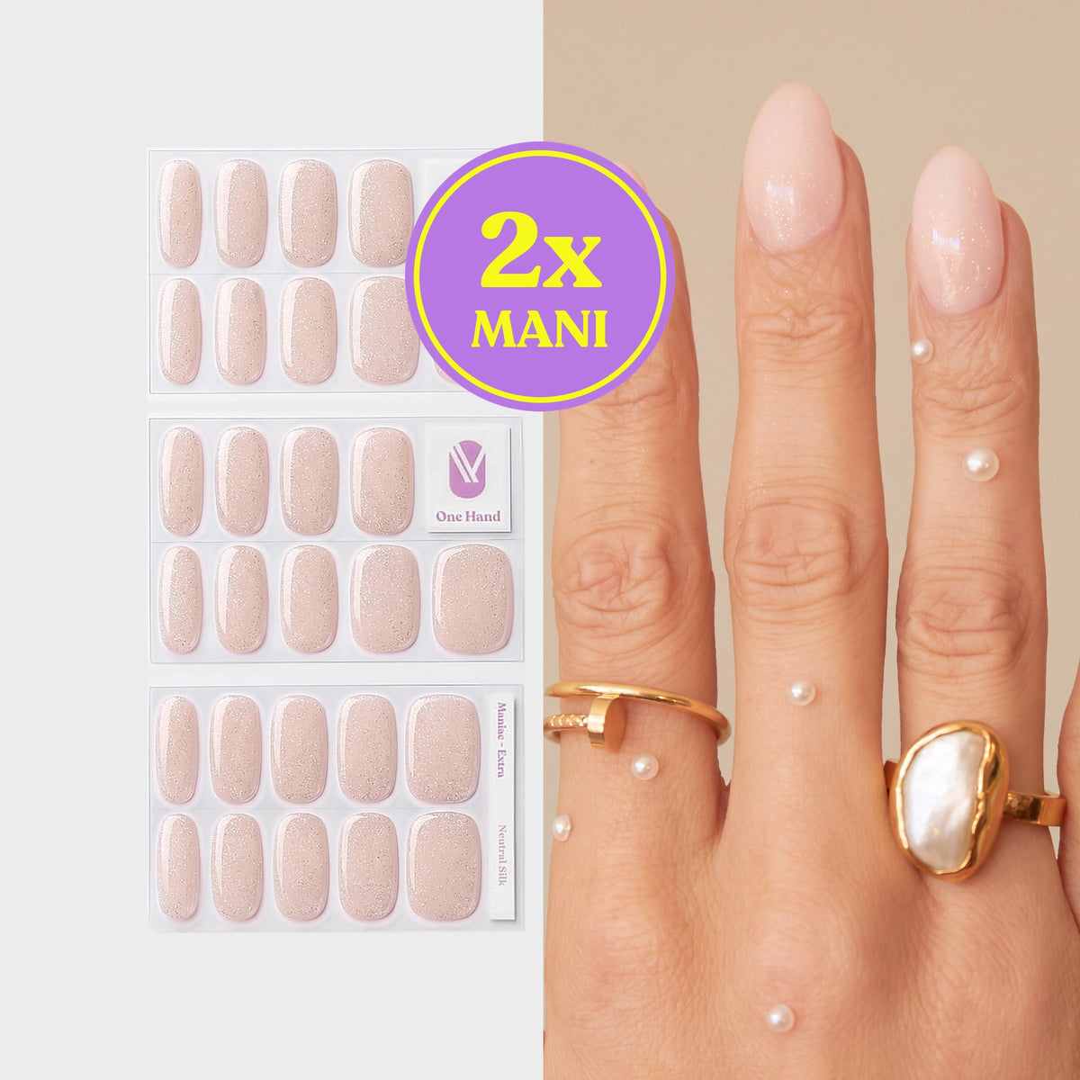 Neutral Silk by Zaar Goedemans gel nail strips for 2 manicures, sticker sheets and result on nails | Maniac Nails