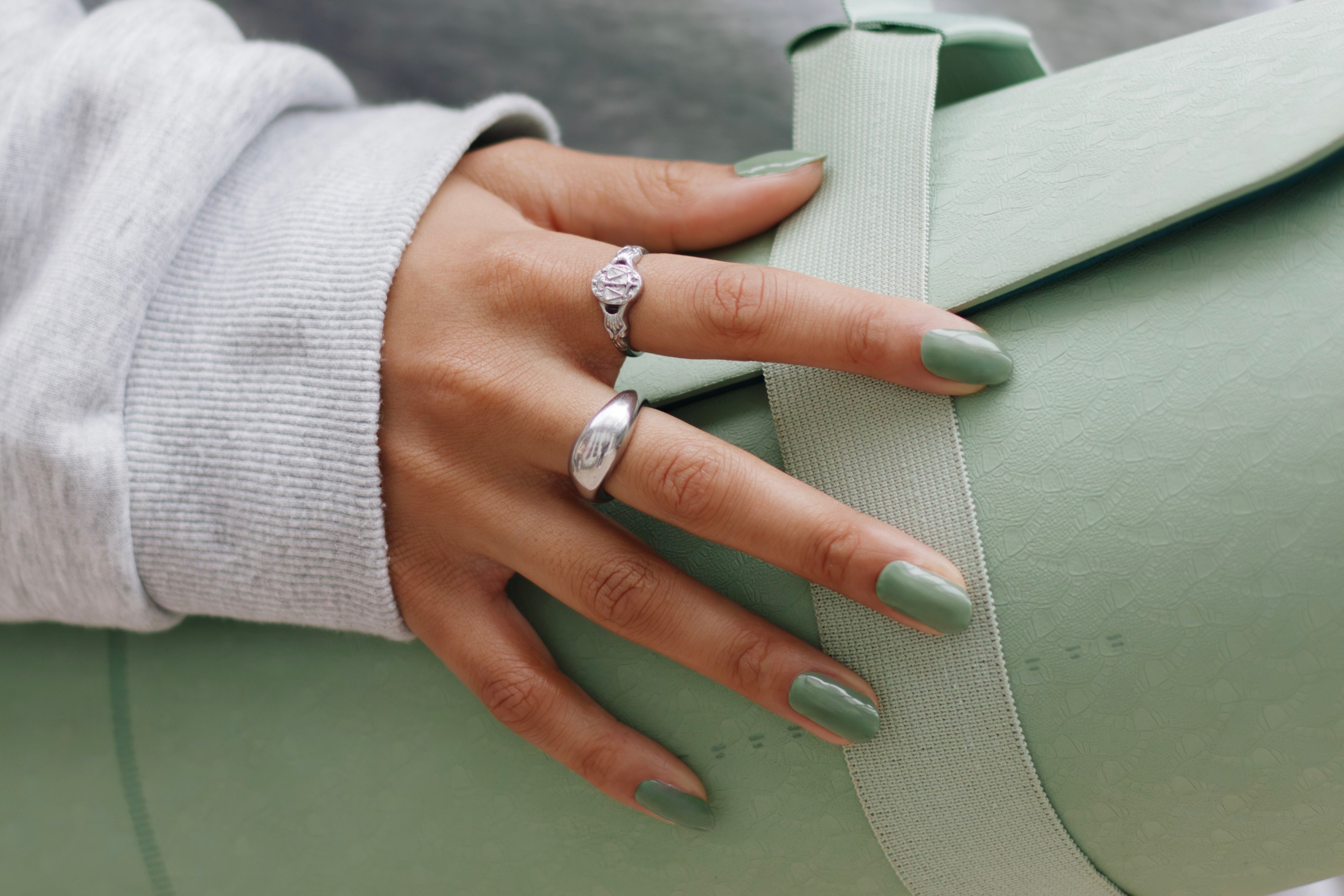 Olivia Green Maniac Nails solid Manicure Green with yoga mat