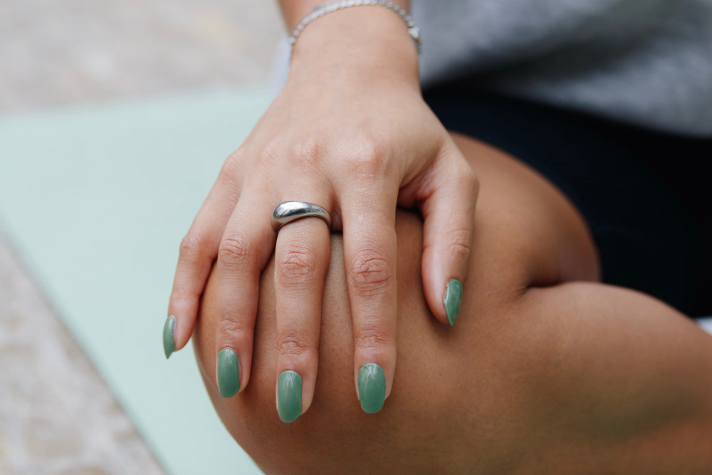 Olivia Green Maniac Nails solid Manicure Green with silver ring