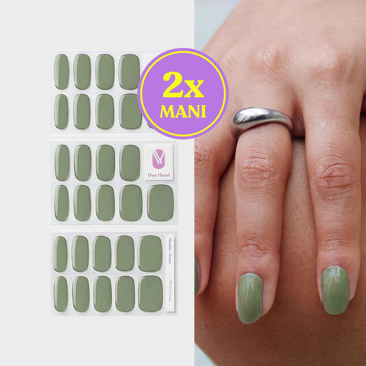 Olivia Green gellak stickers voor 2 manicures, stickervellen en resultaat op de nagels | Maniac Nails