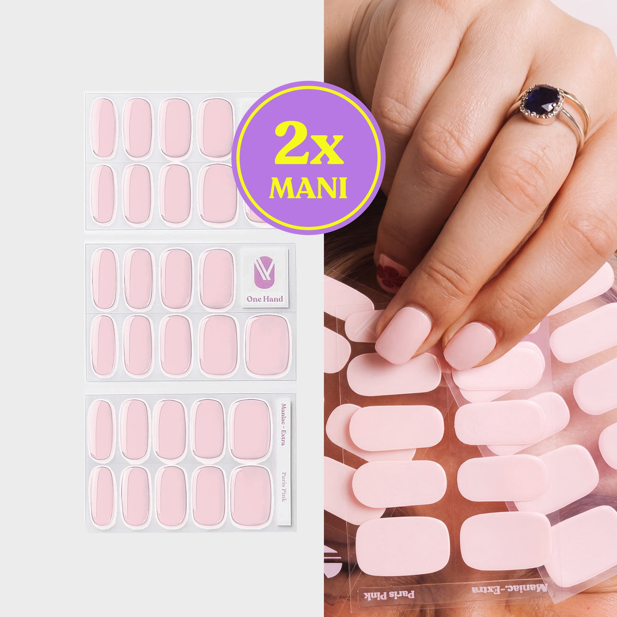 Paris Pink gellak stickers voor 2 manicures, stickervellen en resultaat op de nagels | Maniac Nails