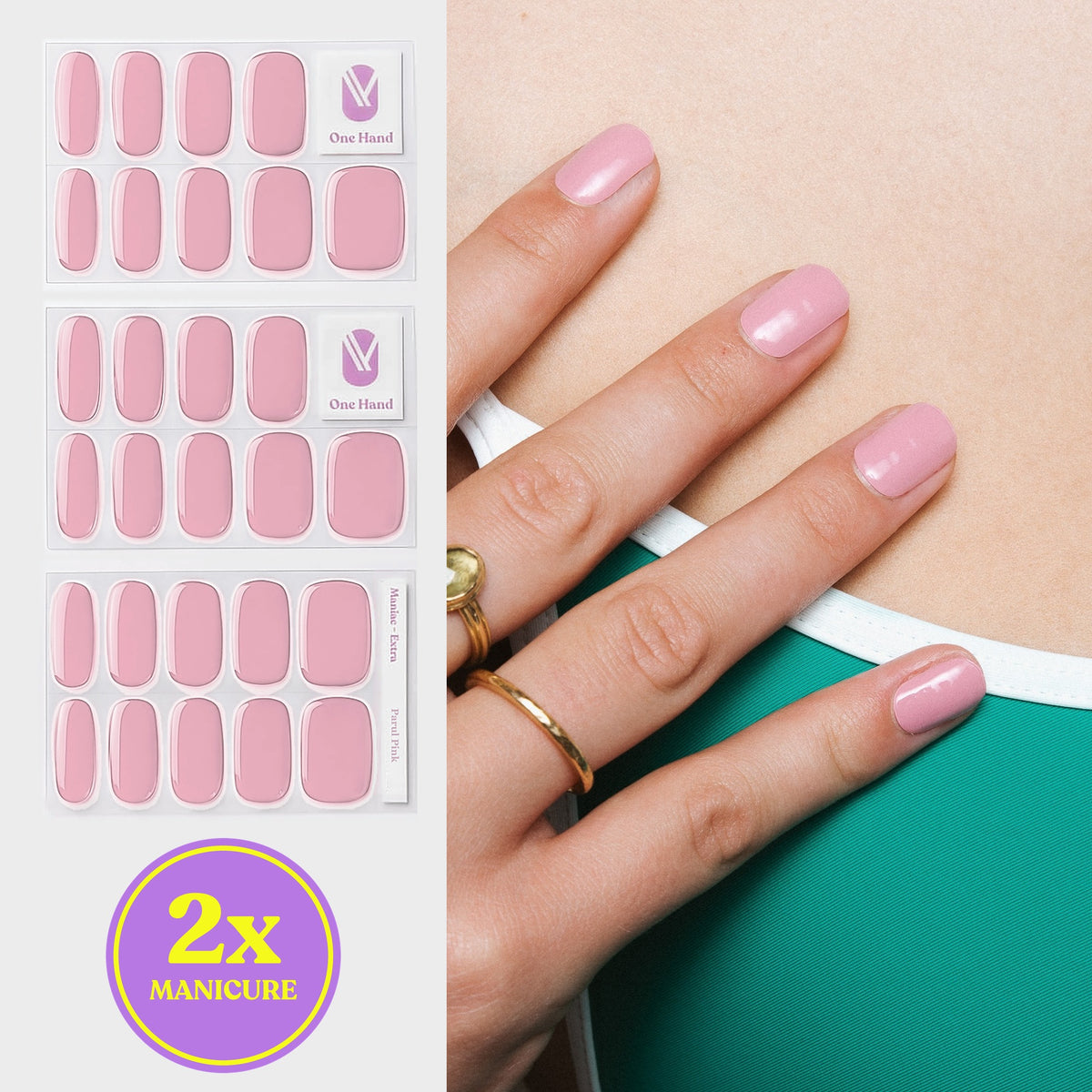 Parul Pink gellak stickers voor 2 manicures, stickervellen en resultaat op de nagels | Maniac Nails