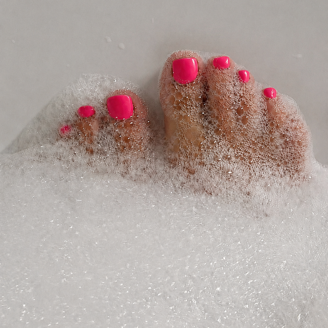 Poppy Pink Maniac Nails gel nail stickers pedicure close up