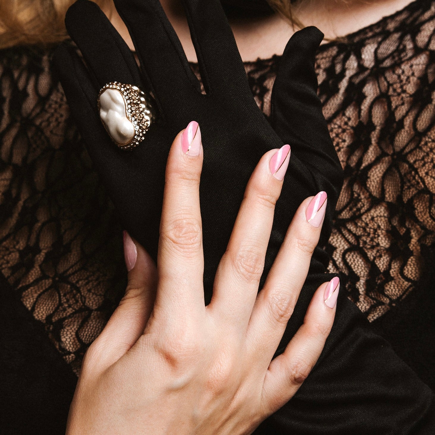 Rose Melt Maniac gellak stickers Manicure pink gold handschoen