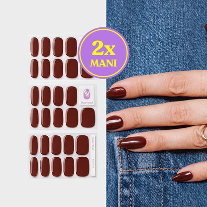Ruby Red gel nail strips for 2 manicures, sticker sheets and result on nails | Maniac Nails