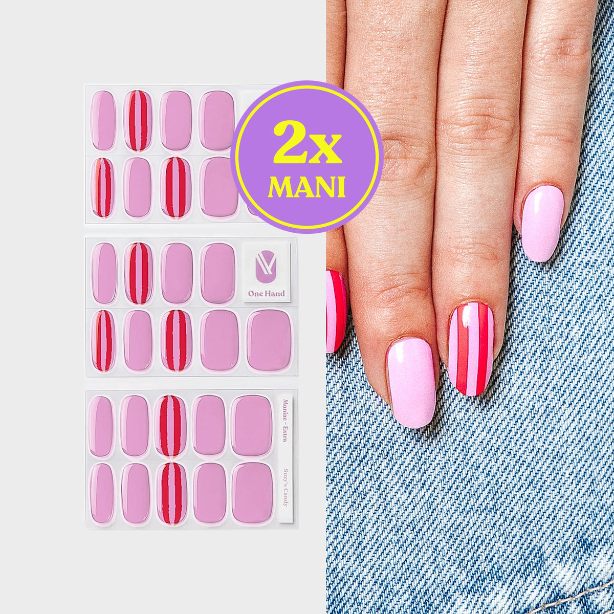 Suzy's Candy gellak stickers voor 2 manicures, stickervellen en resultaat op de nagels | Maniac Nails