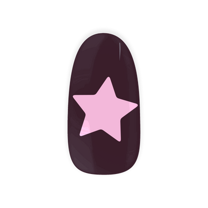 Wishing Star gel nail sticker by Maniac Nails, single bordeaux nail with a soft pink star