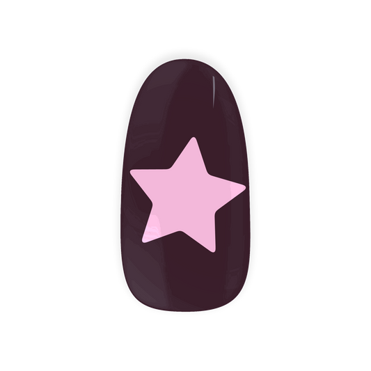 Wishing Star gel nail sticker by Maniac Nails, single bordeaux nail with a soft pink star