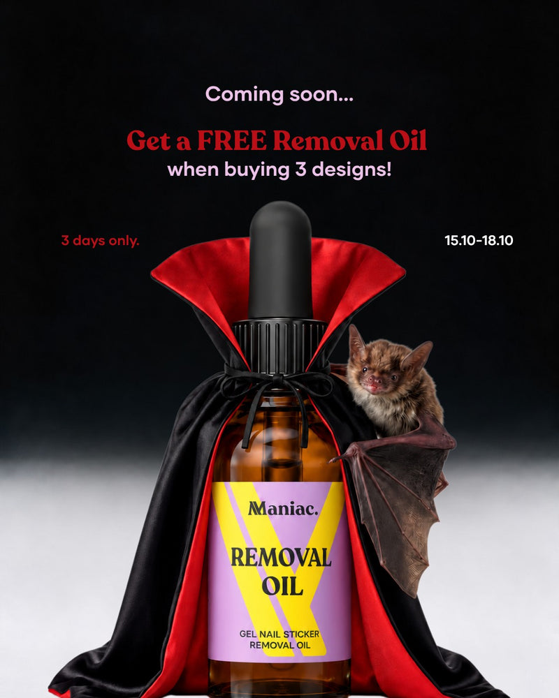The spooky savings are almost here… 🧛‍♂️🦇
ㅤ
Our Halloween SALE starts October 15th! Order 3 designs during the sale and get a FREE Removal Oil 💀🖤