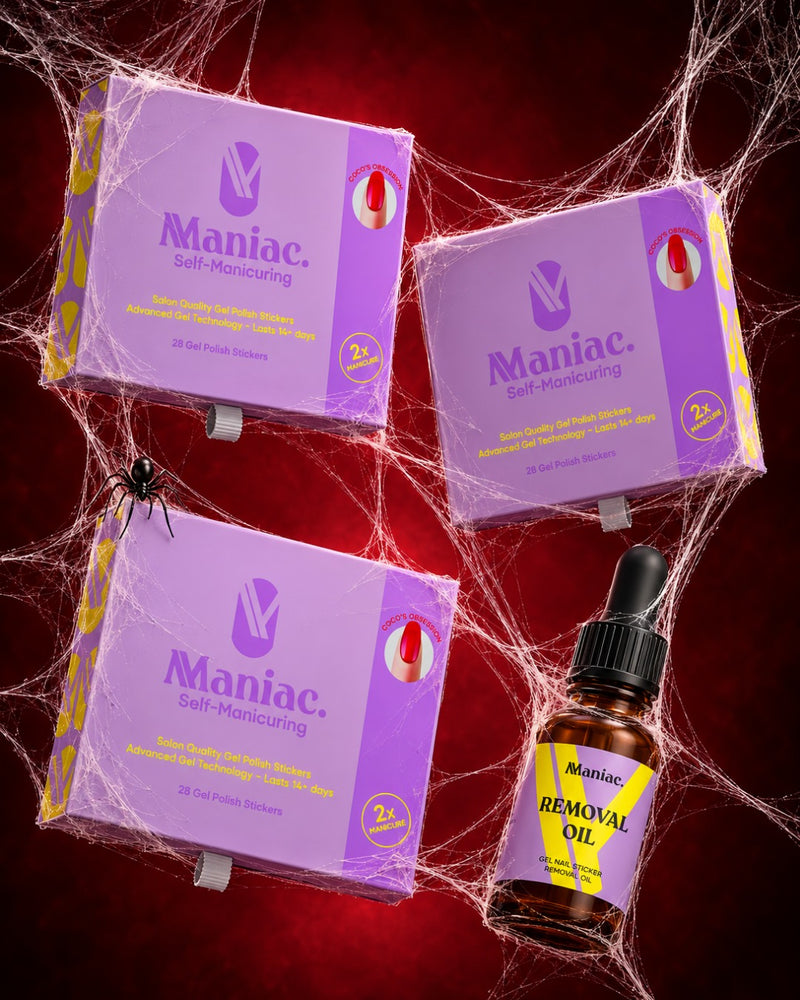 🕷️ The Halloween treat is here!
ㅤ
For 3 days only, order 3 designs and get a FREE Removal Oil. 🖤
ㅤ
Shop the sale while it lasts!